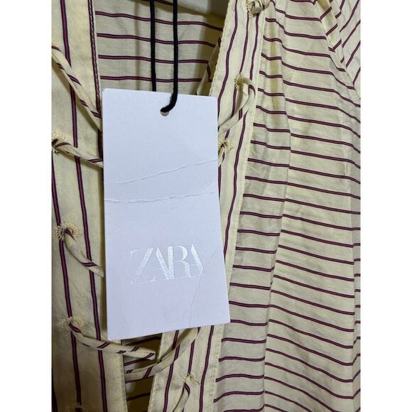 Zara ZW Collection Kaftan Tunic Maxi Dress in Butter Yellow Stripe NWT Sz. S - Picture 8 of 9